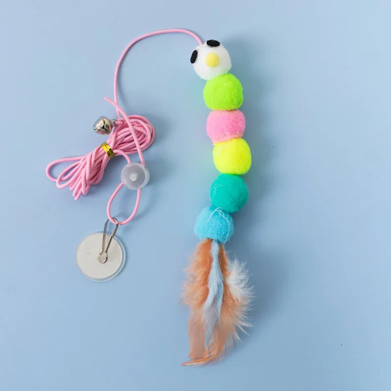 7-Piece Interactive Cat Toy Set – Elastic Hanging Door Teaser Toys with Sticky Disc & Long Rope for Cats and Kittens