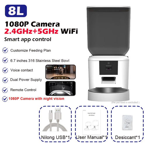 5G Smart Automatic Pet Feeder with 1080P HD Camera, WiFi Control & Voice Recorder