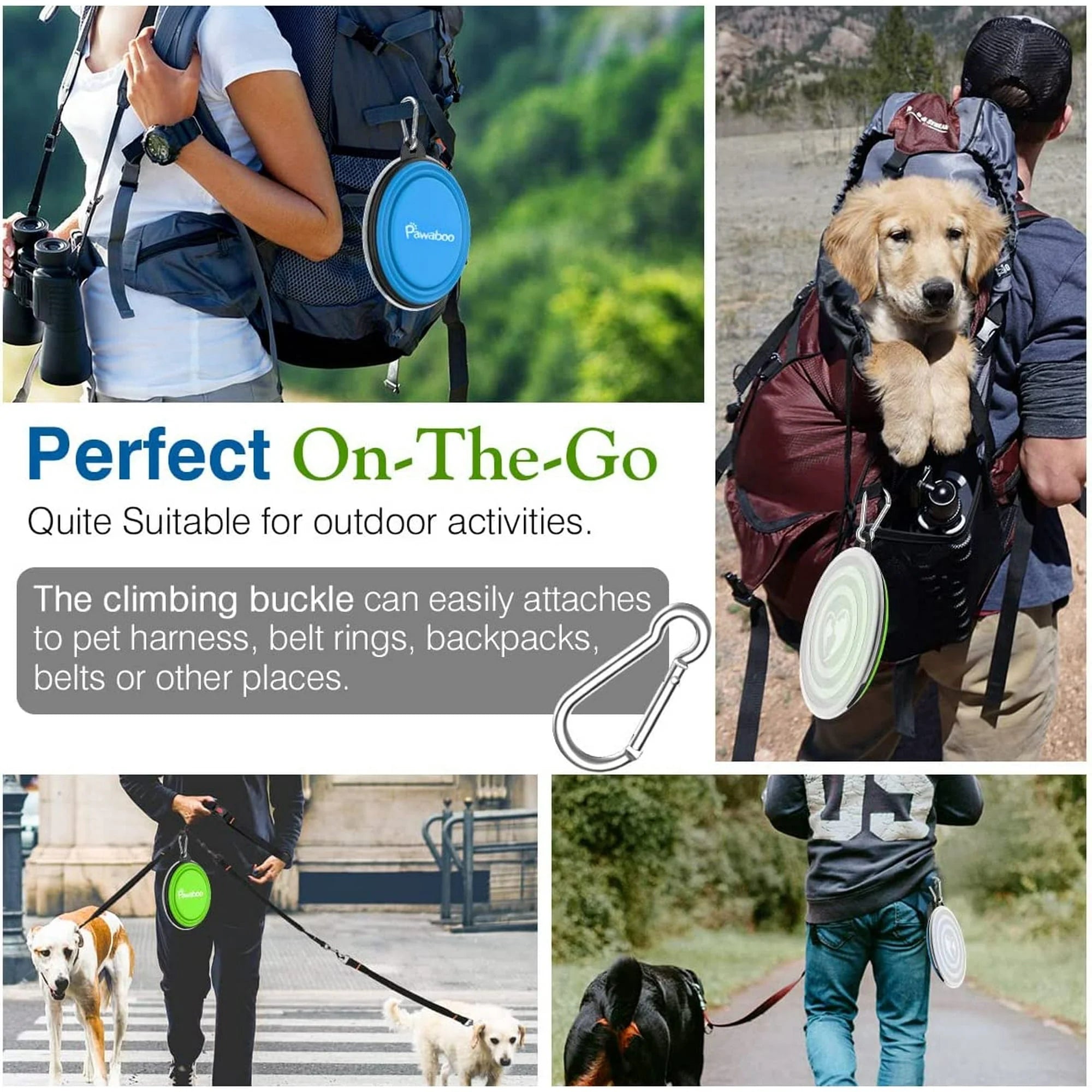 Collapsible Pet Travel Bowls – 2 Pack Silicone Food & Water Bowls with Lids & Carabiners (Blue & Green, 450ml) 🐾🥣💧