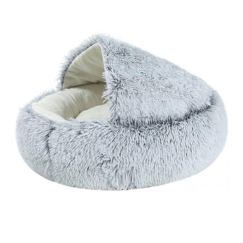 Plush Calming Pet Bed – Soft Round Sleeping Bag Bed for Indoor & Outdoor Cats and Small Dogs | Warm Cozy Winter Pet Bed