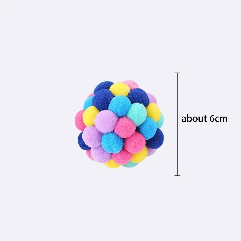 Interactive Plush Cat Ball Toys – Colorful Bell & Elastic Wool Balls for Cats | Fun Self-Play Kitten Toy Set
