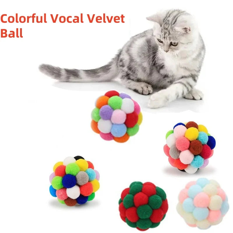 Interactive Plush Cat Ball Toys – Colorful Bell & Elastic Wool Balls for Cats | Fun Self-Play Kitten Toy Set