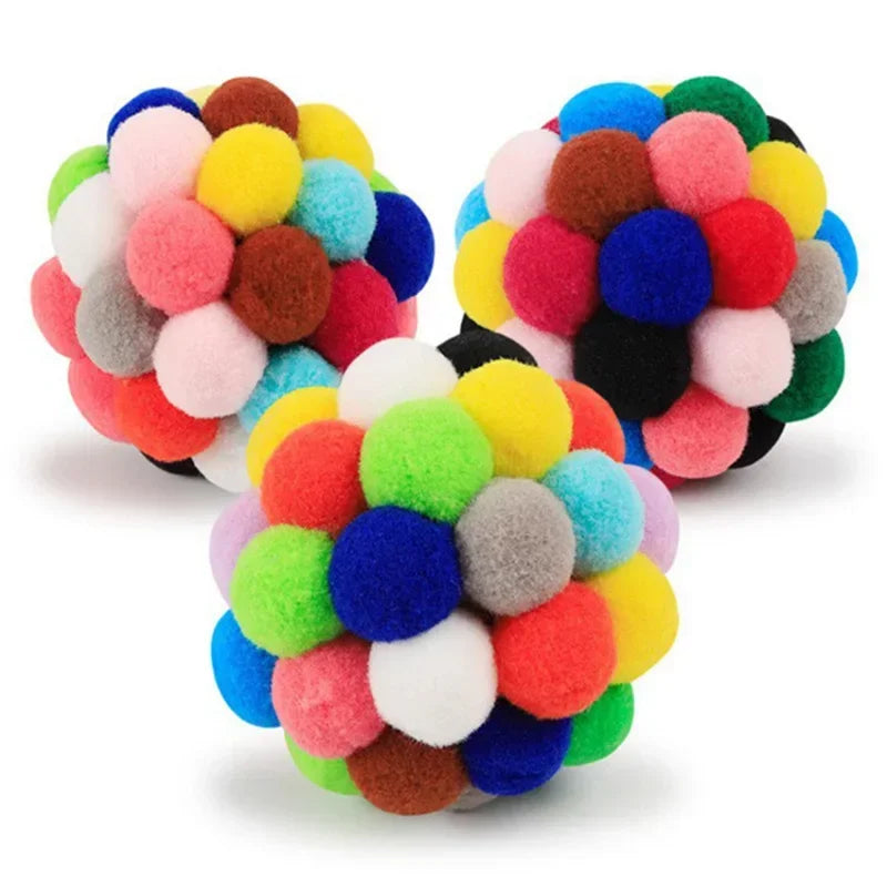 Interactive Plush Cat Ball Toys – Colorful Bell & Elastic Wool Balls for Cats | Fun Self-Play Kitten Toy Set