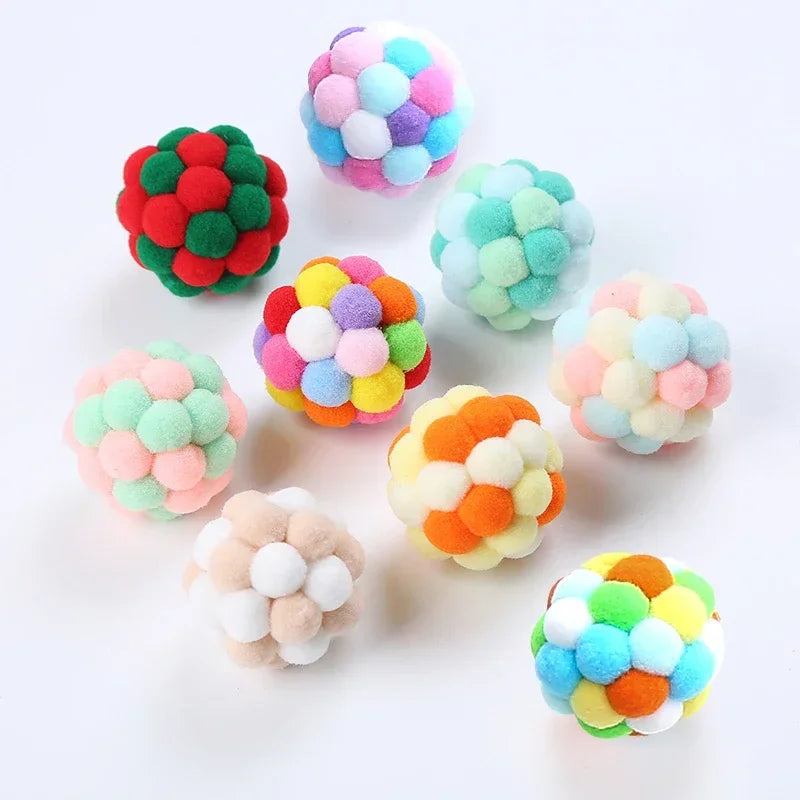 Interactive Plush Cat Ball Toys – Colorful Bell & Elastic Wool Balls for Cats | Fun Self-Play Kitten Toy Set