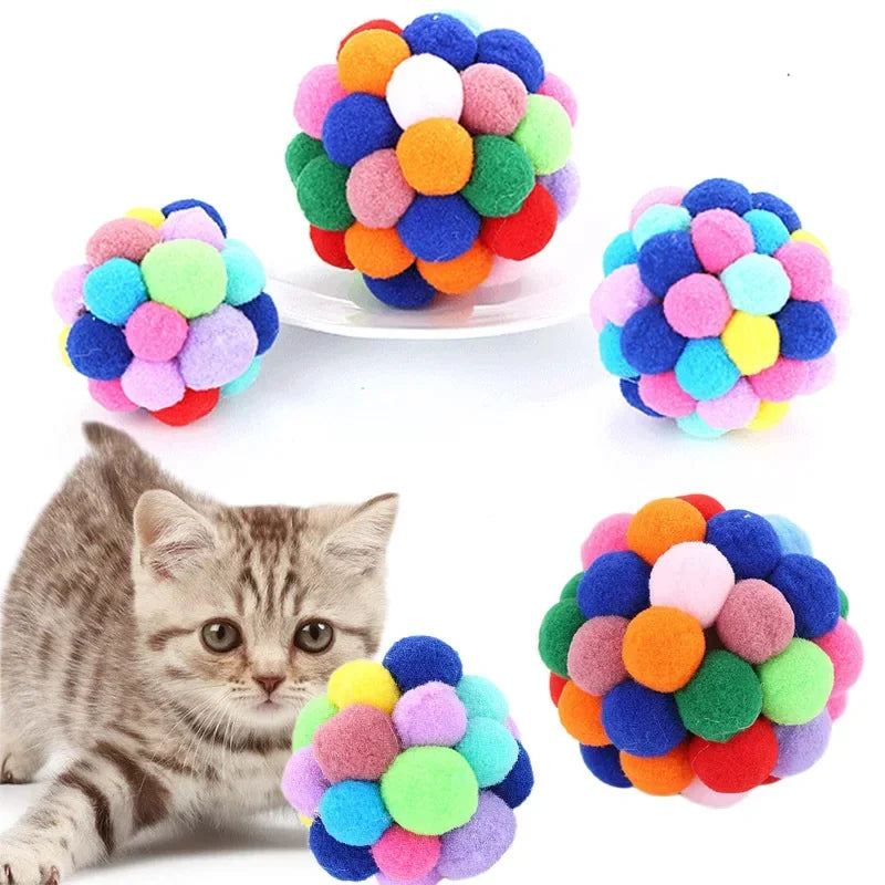 Interactive Plush Cat Ball Toys – Colorful Bell & Elastic Wool Balls for Cats | Fun Self-Play Kitten Toy Set