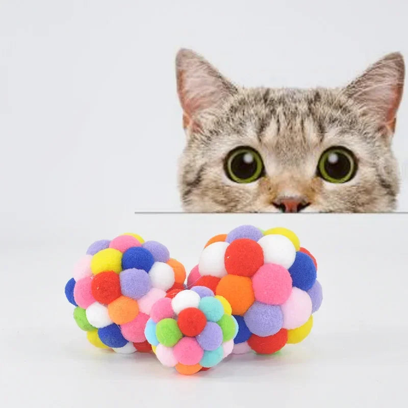 Interactive Plush Cat Ball Toys – Colorful Bell & Elastic Wool Balls for Cats | Fun Self-Play Kitten Toy Set