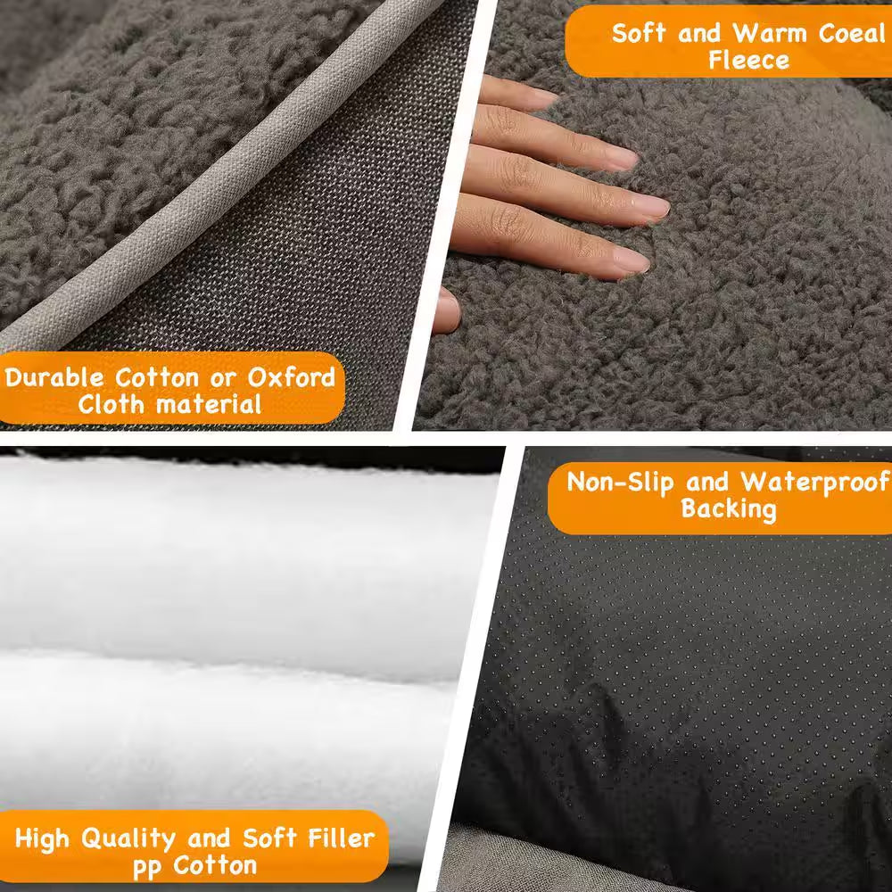Washable Large Grey Dog Bed with Bolster