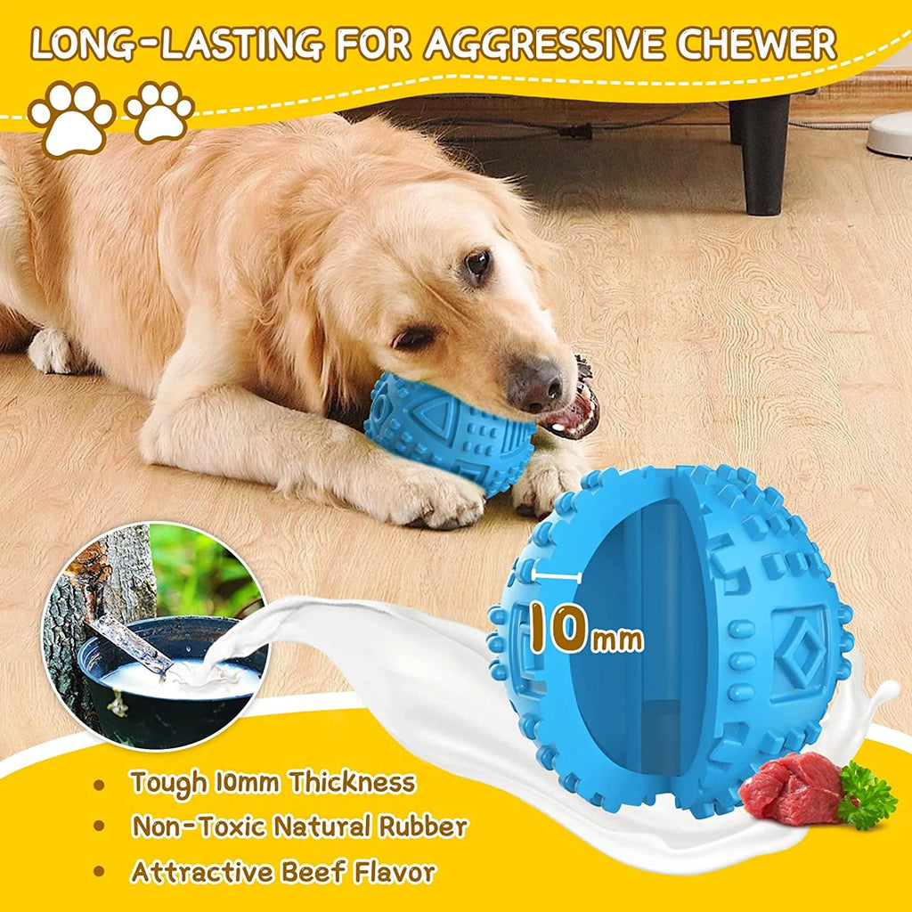 Treat Dispensing Dog Ball Toy – Tough Squeaky Puzzle Chew Toy for Aggressive Chewers | Durable Natural Rubber IQ Toy for Large Dogs