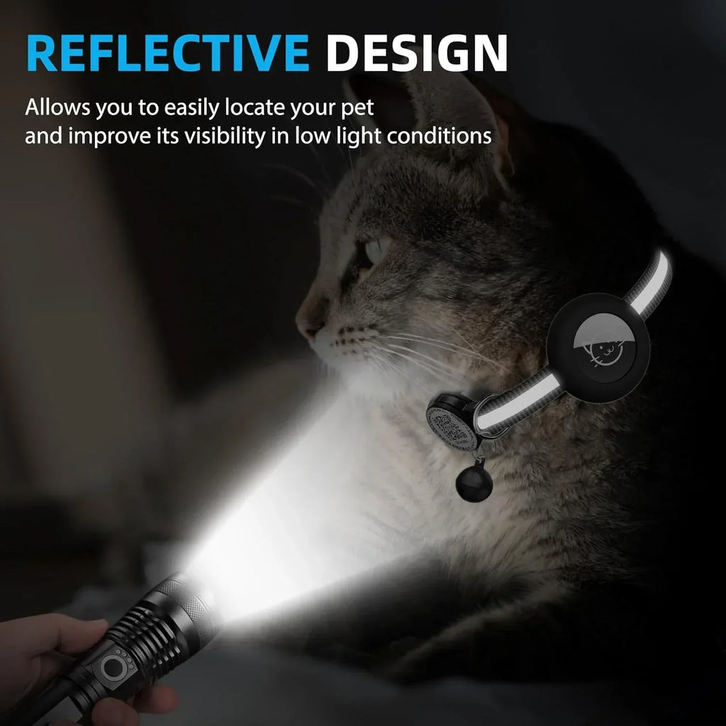 GPS Tracker Cat Collar with QR Name Tag & Airtag Holder, 2 in 1 Protection Reflective Collar for Cats Airtag Case Gatos