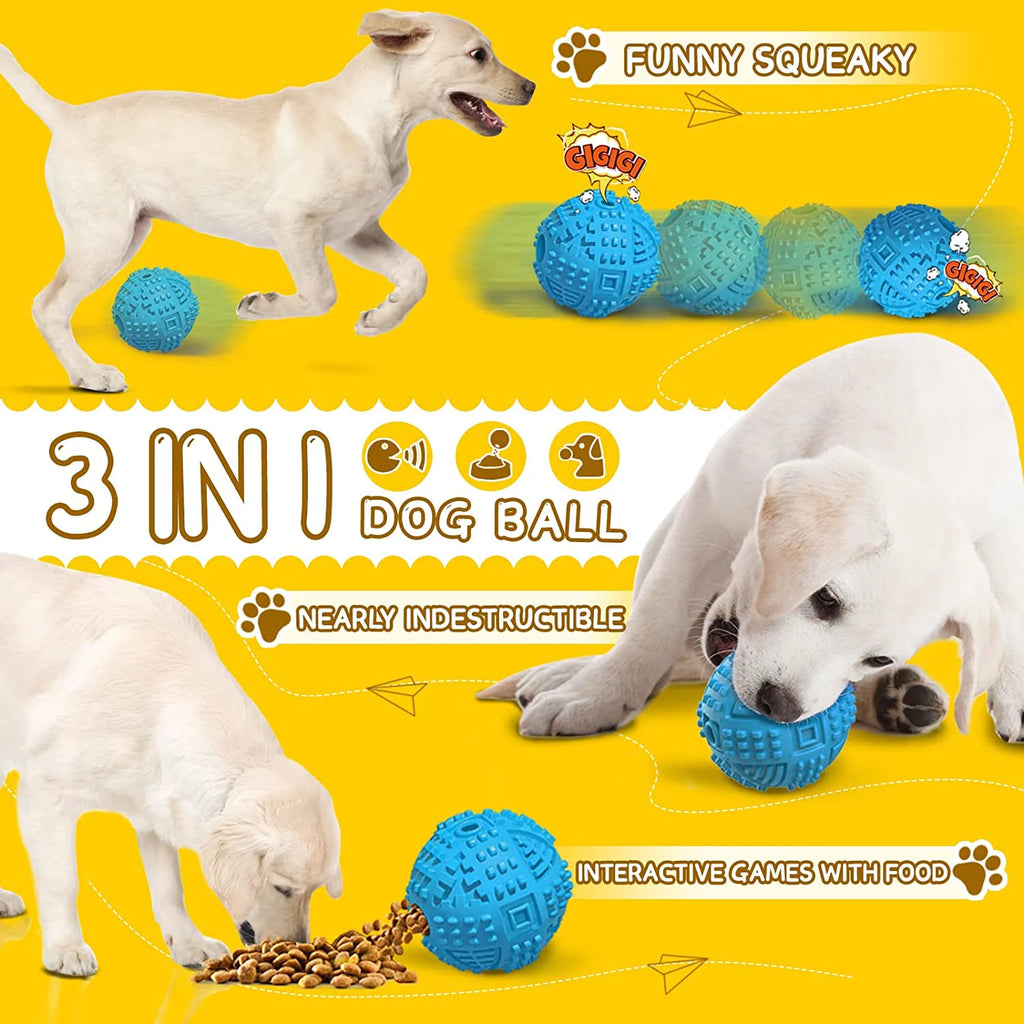 Treat Dispensing Dog Ball Toy – Tough Squeaky Puzzle Chew Toy for Aggressive Chewers | Durable Natural Rubber IQ Toy for Large Dogs