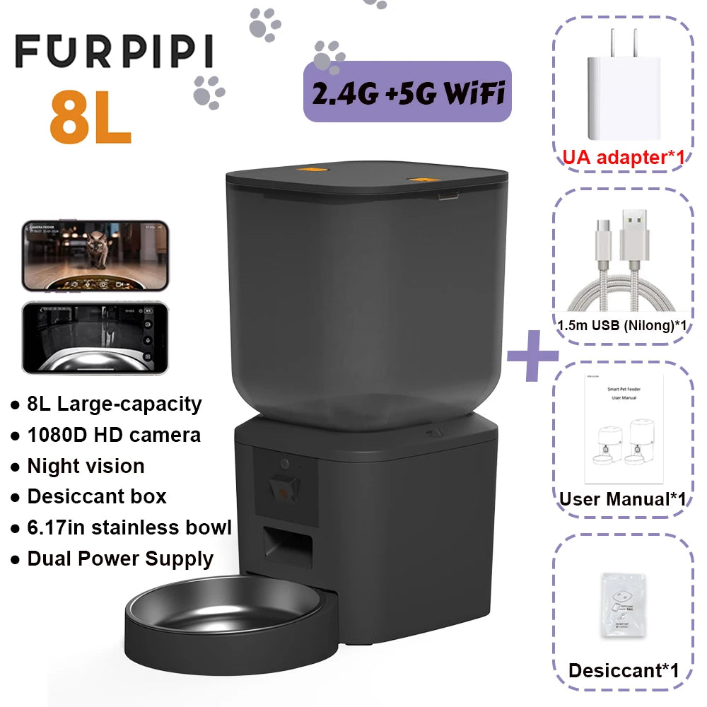 5G Smart Automatic Pet Feeder with 1080P HD Camera, WiFi Control & Voice Recorder