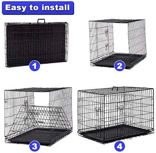 24 Inch Black Foldable Metal Double Door Dog Crate with Divider Removable Tray for Small Dogs