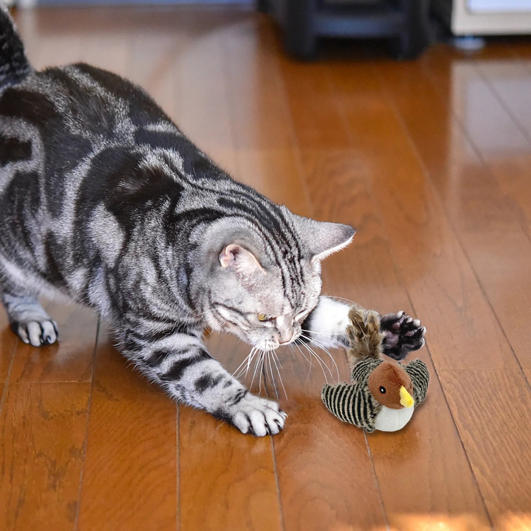 Interactive Electronic Cat Toy, Automatic Chirping Bird Toy Squeaky with Feather Tail, Melody Chaser Toy for Cats to Play Alone