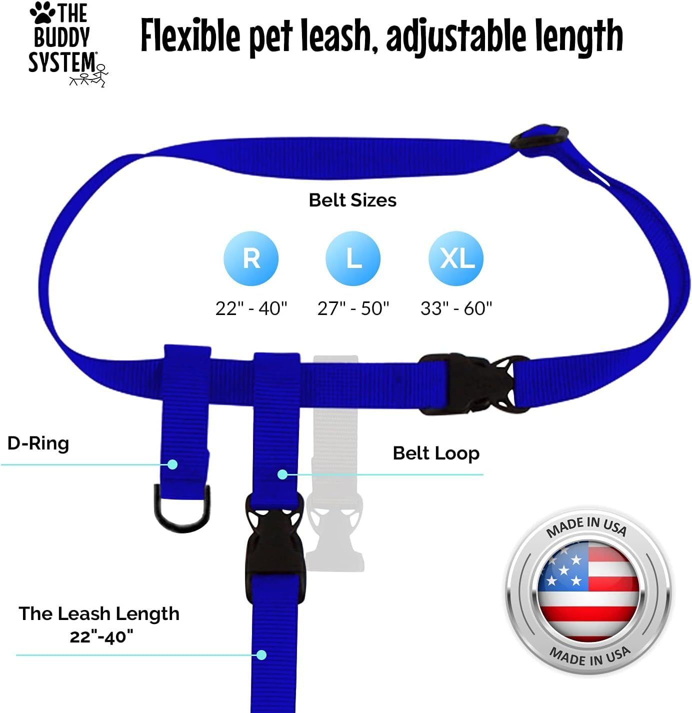 Hands-Free Dog Leash – Adjustable Running, Walking & Training Leash for Dogs -Royal Blue