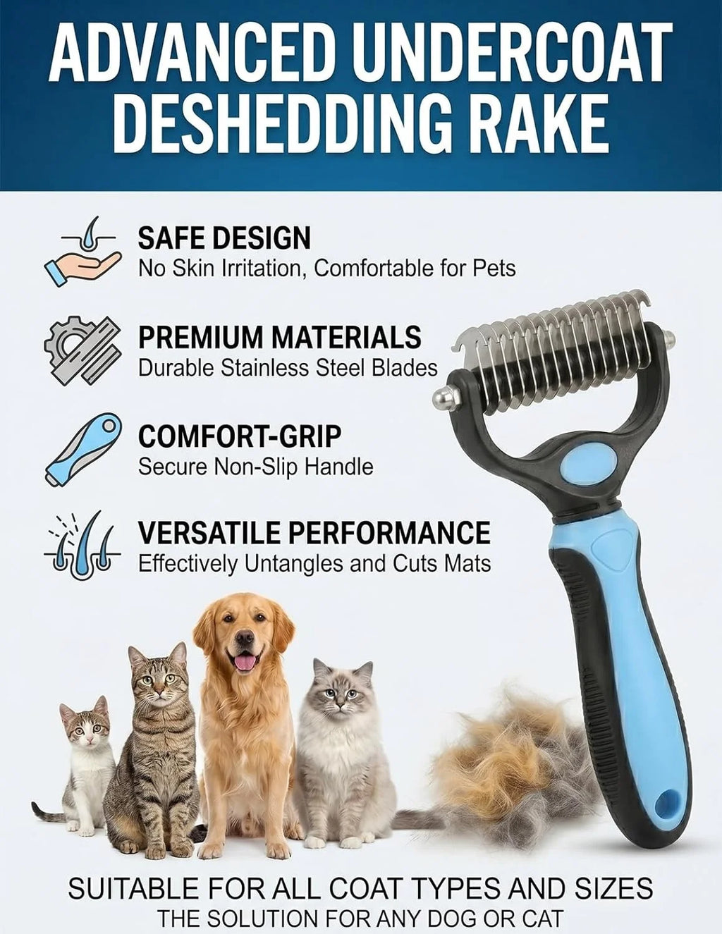 2-in-1 Deshedding & Undercoat Rake for Dogs and Cats – Double-Sided Grooming Brush for Long-Haired Pets 🐾✨