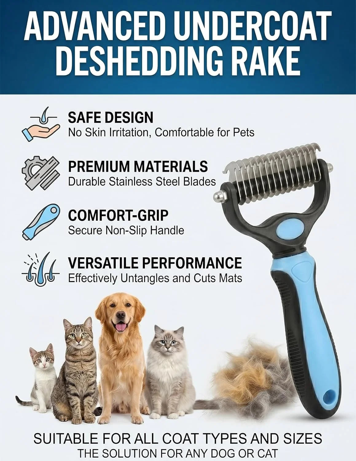 2-in-1 Deshedding & Undercoat Rake for Dogs and Cats – Double-Sided Grooming Brush for Long-Haired Pets 🐾✨
