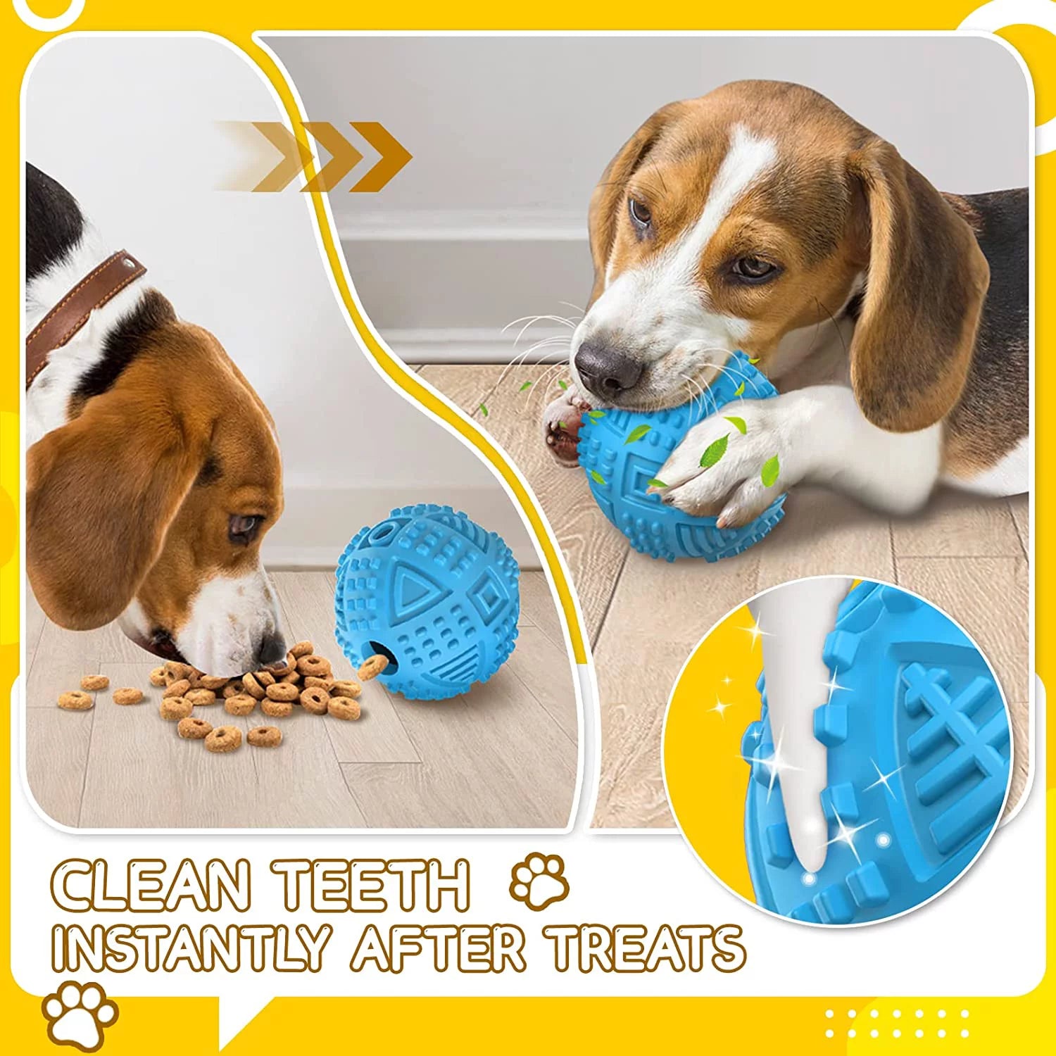 Treat Dispensing Dog Ball Toy – Tough Squeaky Puzzle Chew Toy for Aggressive Chewers | Durable Natural Rubber IQ Toy for Large Dogs