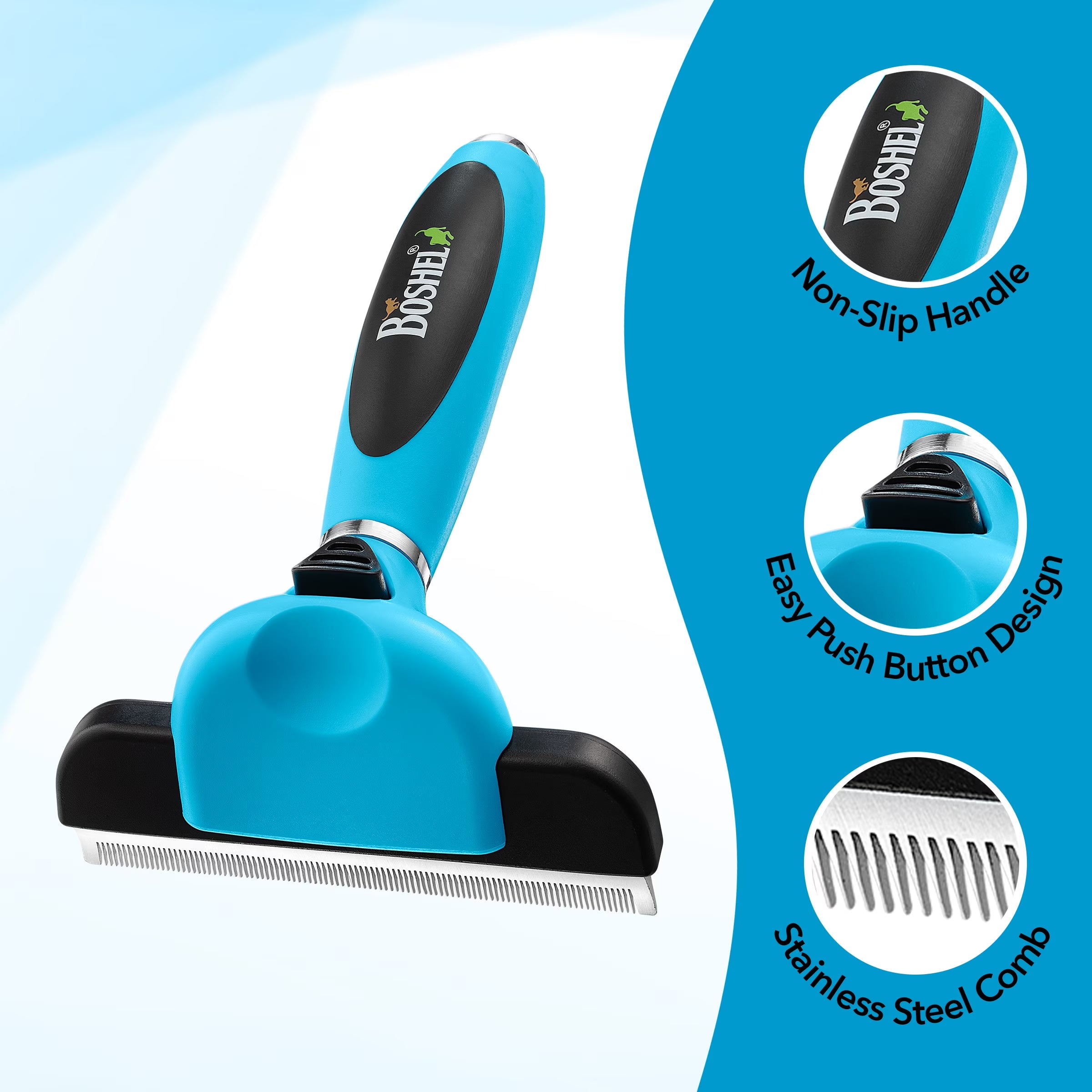Ergonomic Grooming Brush for Dogs & Cats - Reduces Shedding - Easy Clean Anti-Slip Handle - Deshedding Tool