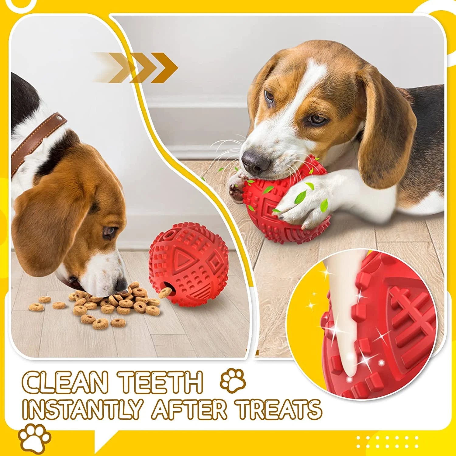 Treat Dispensing Dog Ball Toy – Tough Squeaky Puzzle Chew Toy for Aggressive Chewers | Durable Natural Rubber IQ Toy for Large Dogs