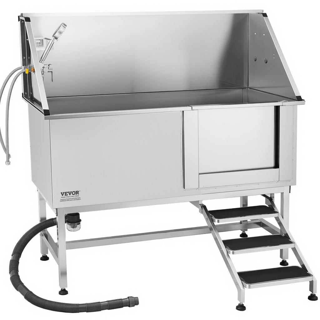 62 Inch Dog Grooming Bath Tub Stainless Steel W Stairs Water Filter