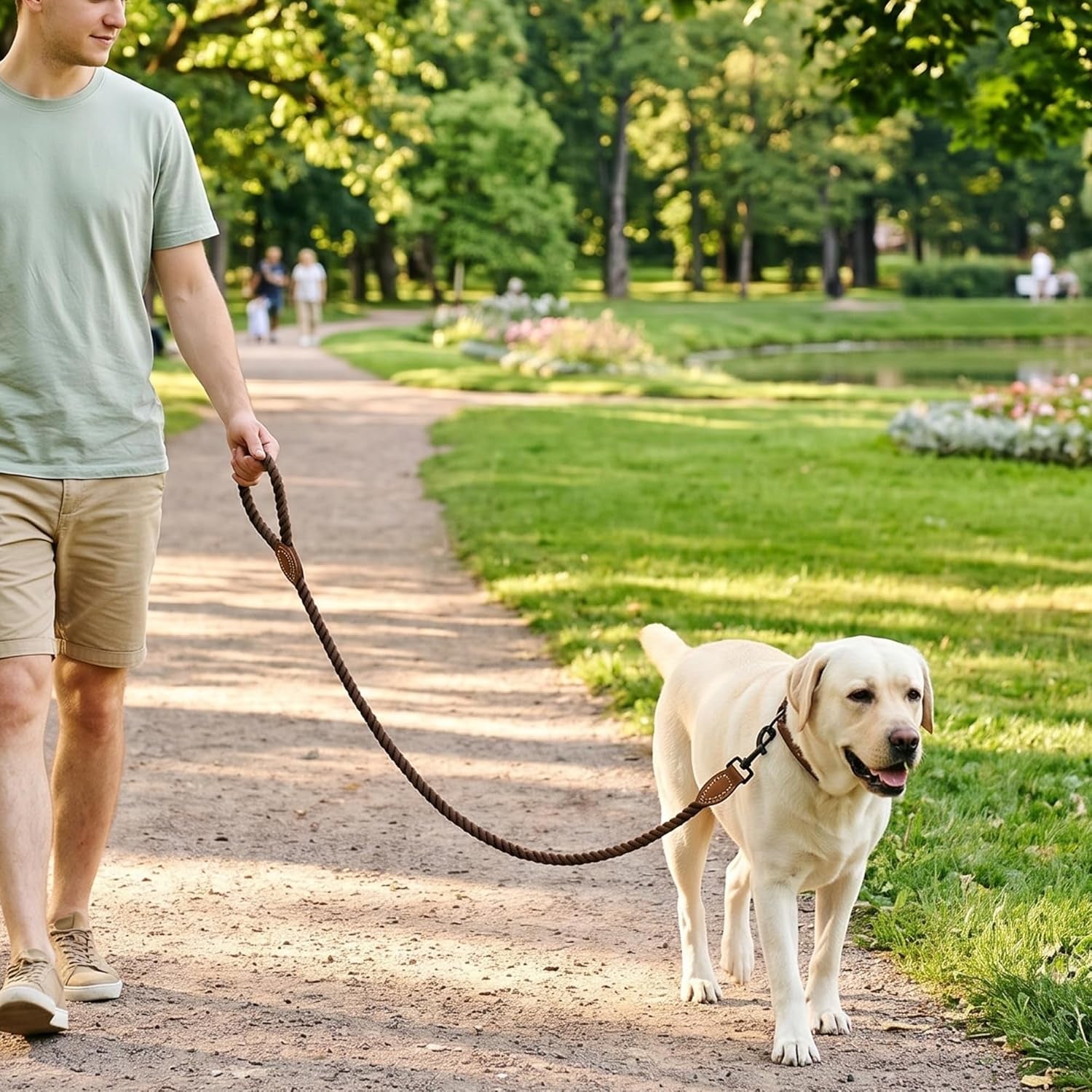 Dog Leash, Braided Cotton Rope Leashes with Leather Tip - Heavy Duty Metal Clasp, 4FT, 1/2" Thick- Dark Brown