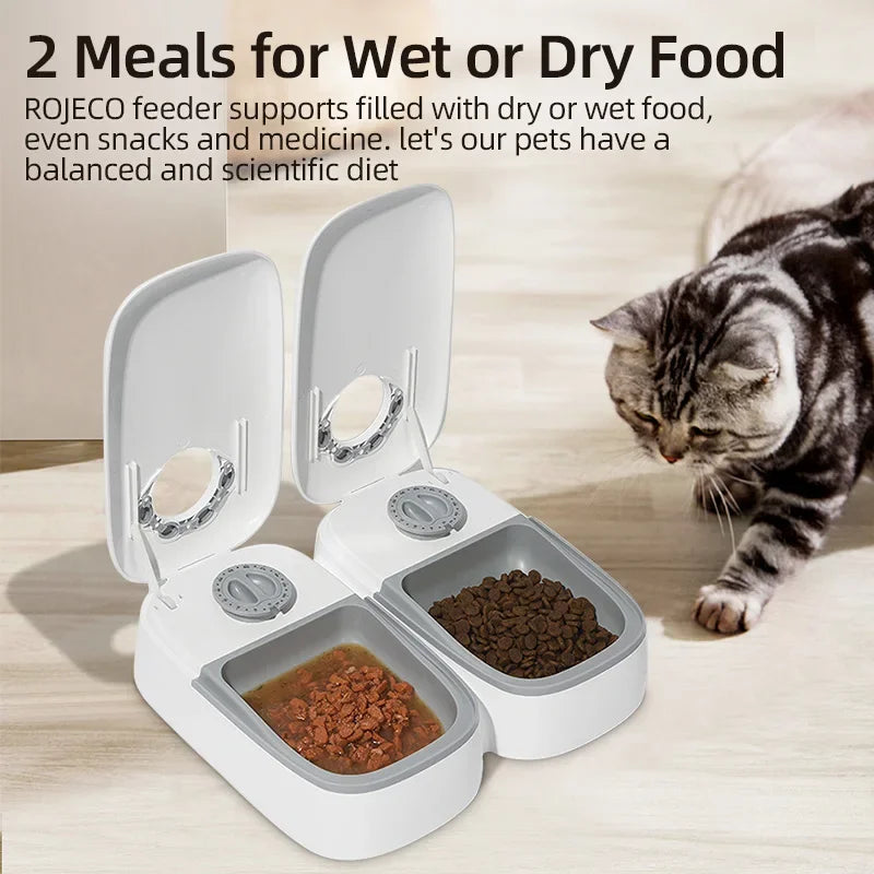 2-Meal Automatic Pet Feeder – Smart Food Dispenser for Cats & Small Pets, Suitable for Wet or Dry Food