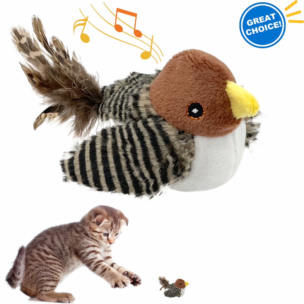 Interactive Electronic Cat Toy, Automatic Chirping Bird Toy Squeaky with Feather Tail, Melody Chaser Toy for Cats to Play Alone