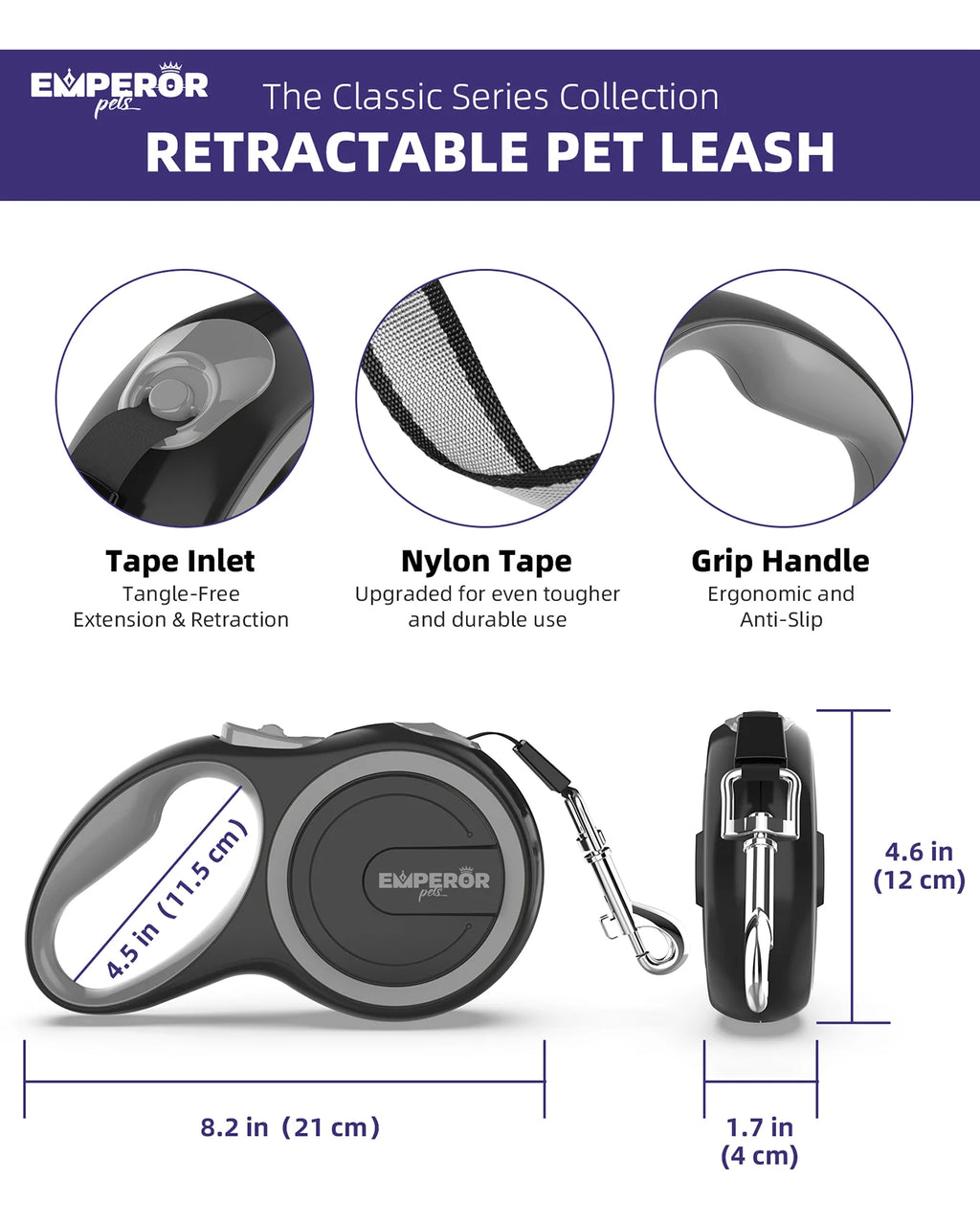 16 Ft Retractable Dog Leash Large Dogs - up to 110Lbs, Large Dog Leash Heavy Duty Dog Leash Retractable 16 Ft - Gray 