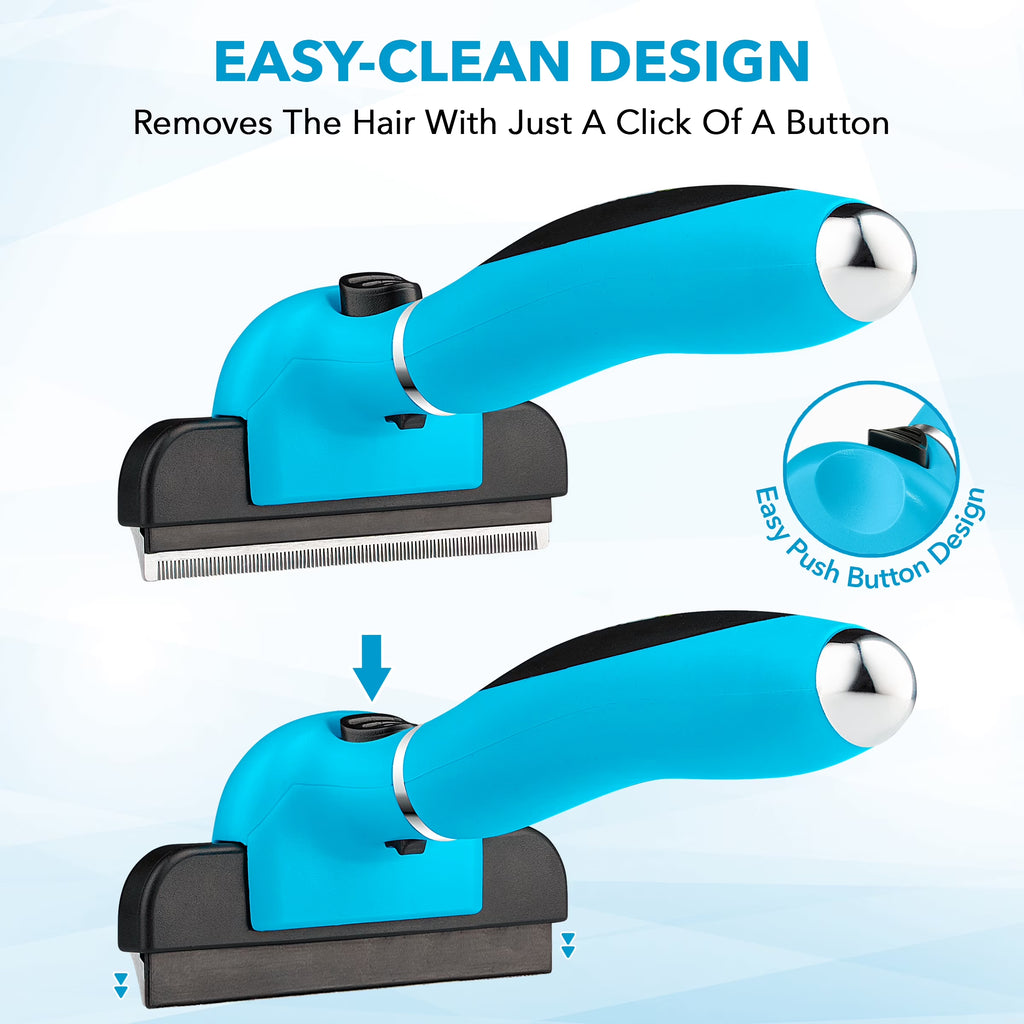 Ergonomic Grooming Brush for Dogs & Cats - Reduces Shedding - Easy Clean Anti-Slip Handle - Deshedding Tool