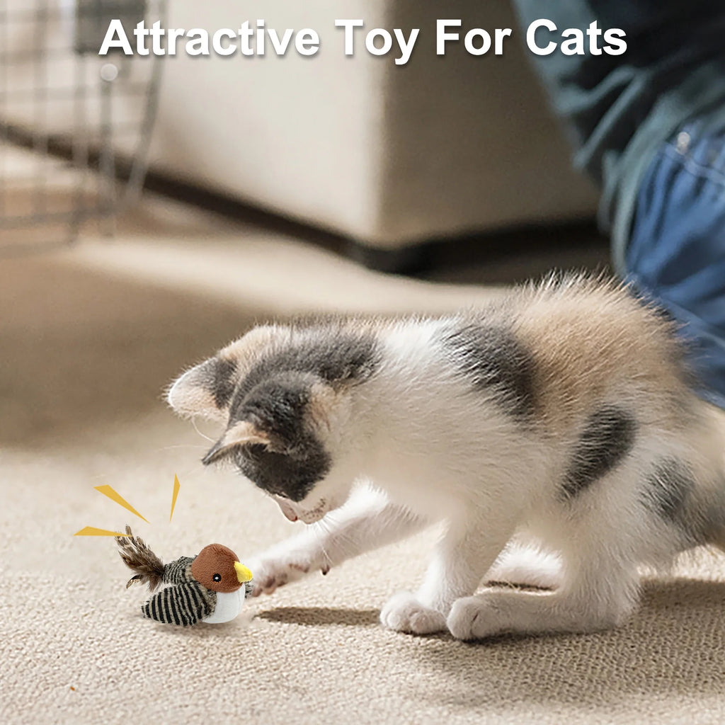 Interactive Electronic Cat Toy, Automatic Chirping Bird Toy Squeaky with Feather Tail, Melody Chaser Toy for Cats to Play Alone