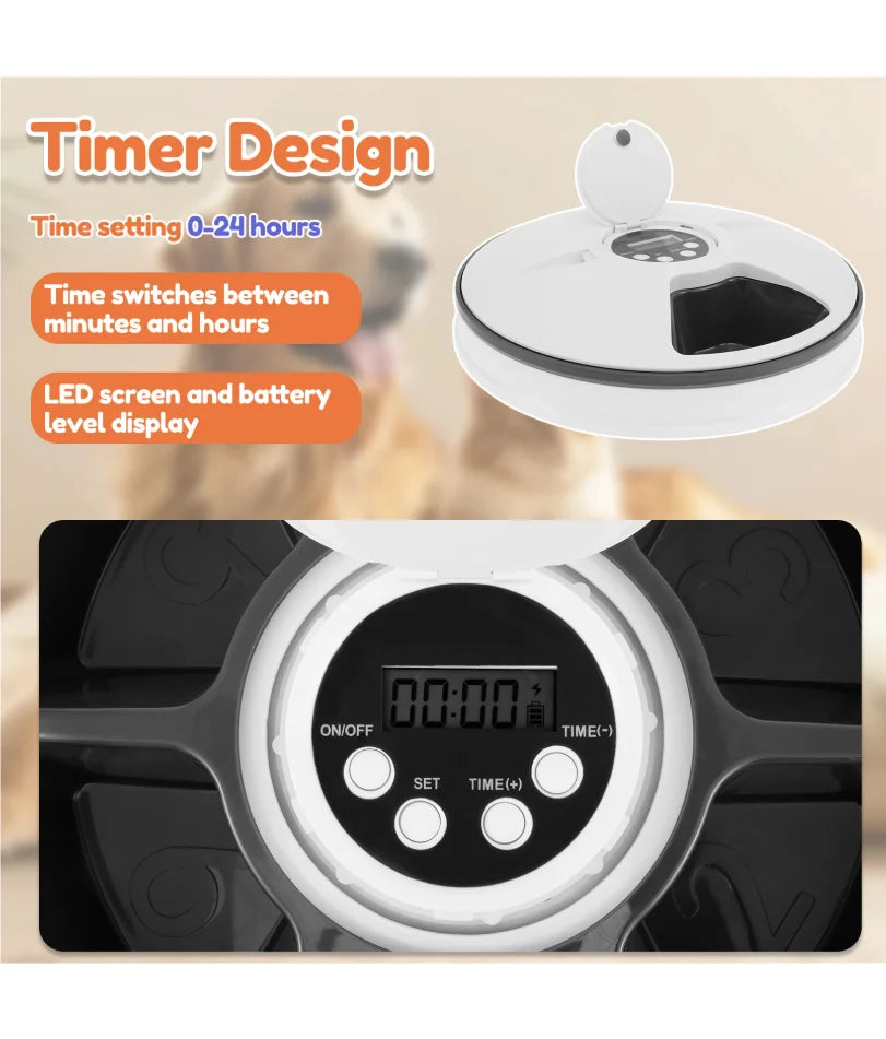 6-Meal Automatic Pet Feeder with Timer – Battery-Powered Food Dispenser for Wet & Dry Pet Food