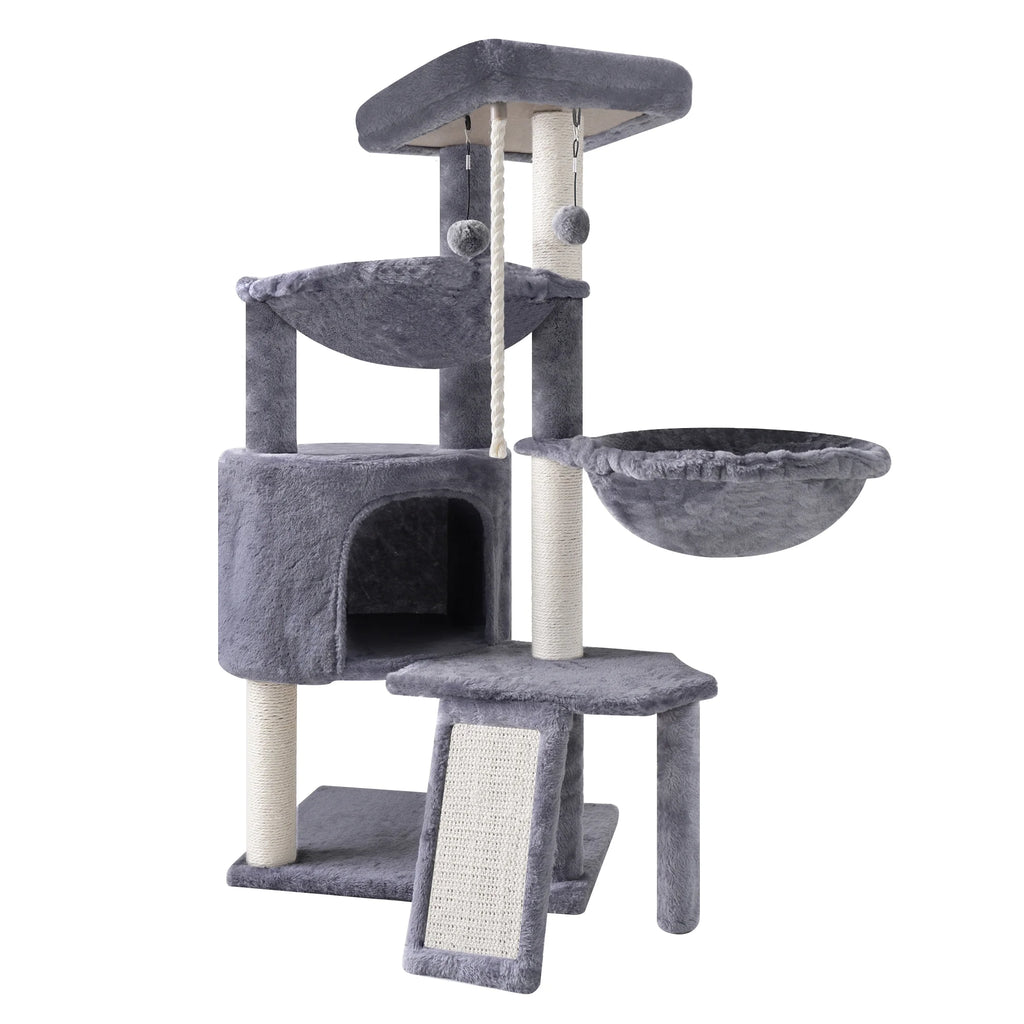 Cat Activity Tower with Condo, Climbing Platforms & Two Hammocks – 37.4 Inch Gray