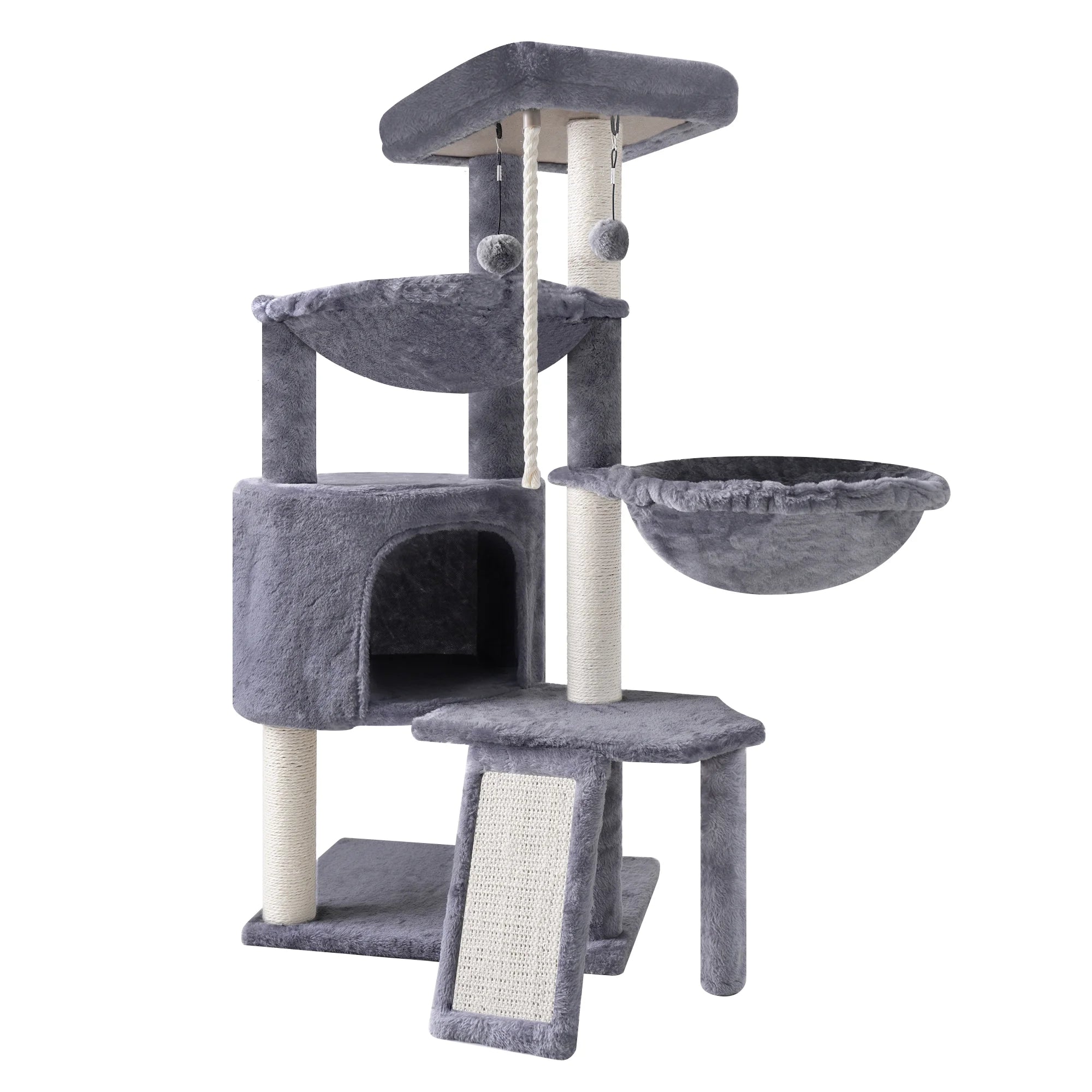 Cat Activity Tower with Condo, Climbing Platforms & Two Hammocks – 37.4 Inch Gray