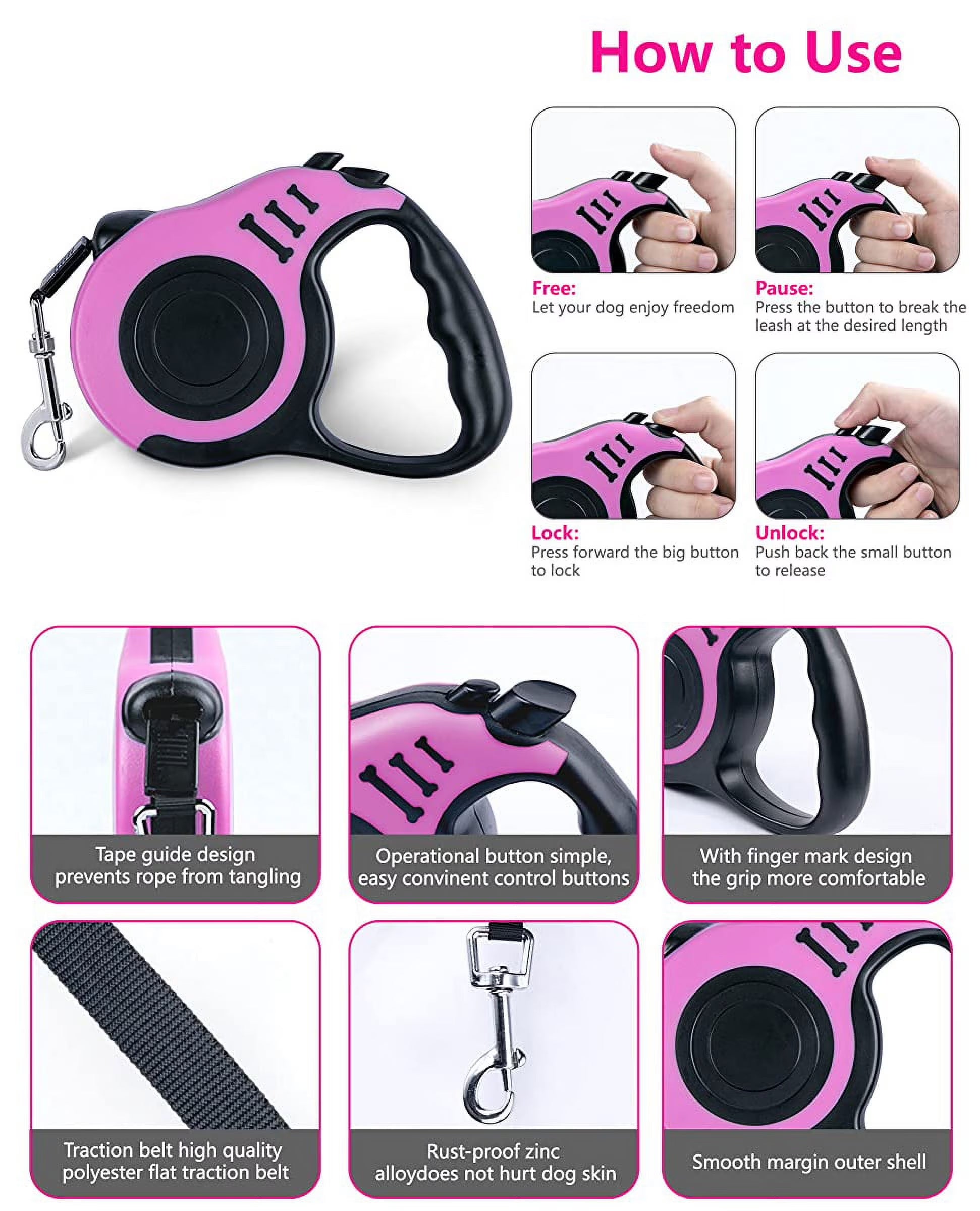 3M Nylon Automatic Retractable Dog Leash for Small Medium Dogs Traction Leash