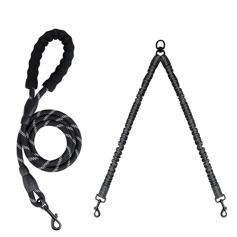 Double Dog Leash Coupler – Elastic Nylon Dual Lead for Walking
