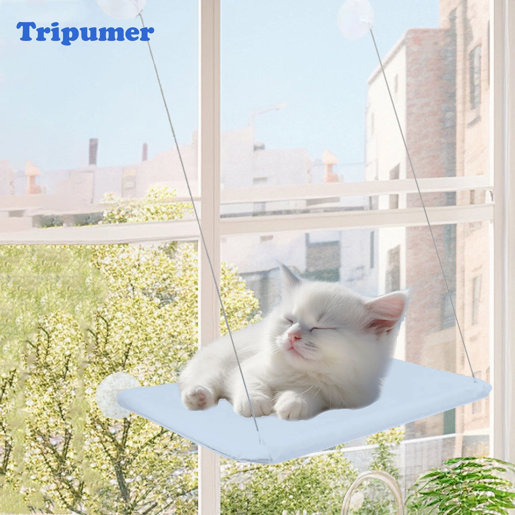 Window Cat Hammock Bed – Suction Cup Hanging Cat Window Perch for Indoor Cats | Cozy Window Sill Lounger – Blue