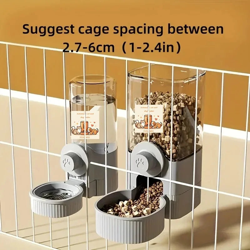 Hanging Automatic Pet Feeder & Water Dispenser Set – Gravity Food & Water Station for Cages