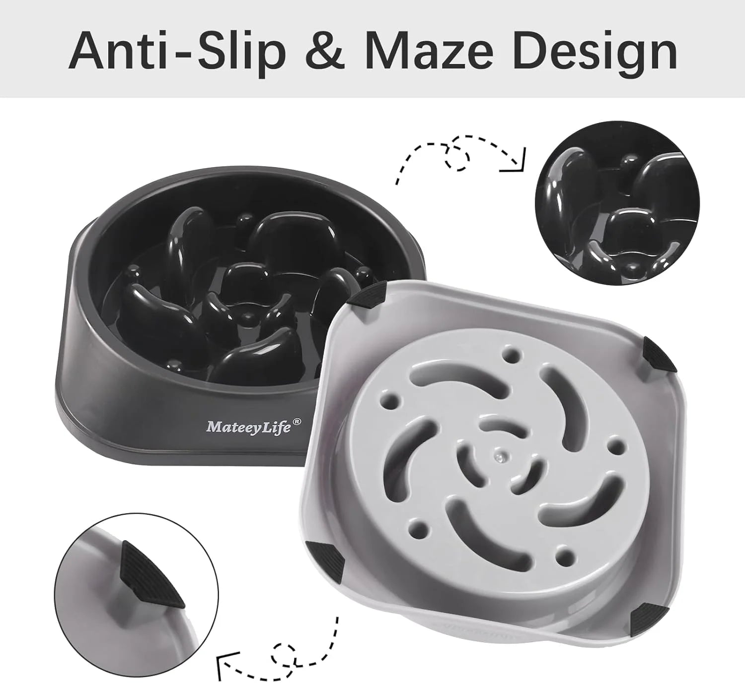 Slow Feeder Pet Bowl Set – 2 Pack Non-Skid Maze Food Bowls for Dogs & Cats