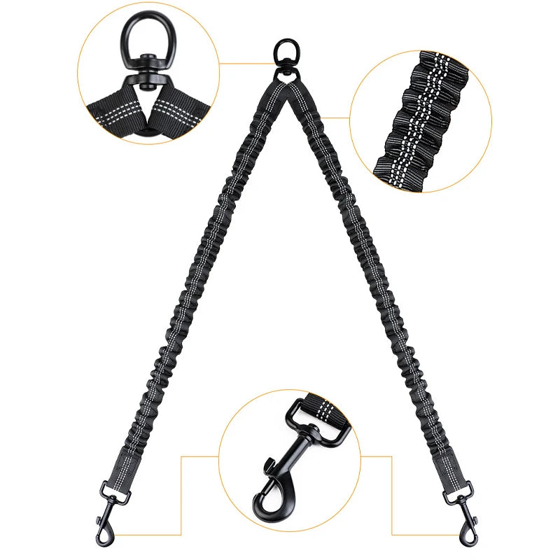 Double Dog Leash Coupler – Elastic Nylon Dual Lead for Walking