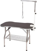 Flying Pig Pet Dog Cat Bone Pattern Rubber Surface Grooming Table with Arm/Noose (Black, 44" L X 24" W)