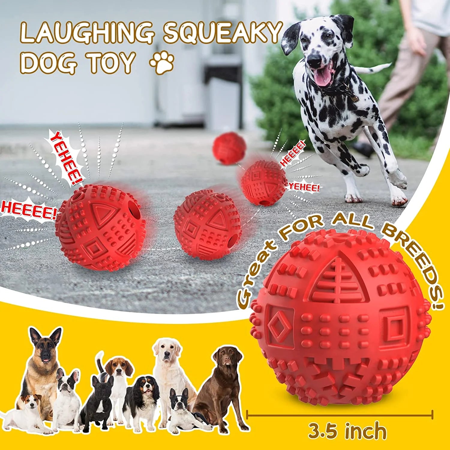 Treat Dispensing Dog Ball Toy – Tough Squeaky Puzzle Chew Toy for Aggressive Chewers | Durable Natural Rubber IQ Toy for Large Dogs