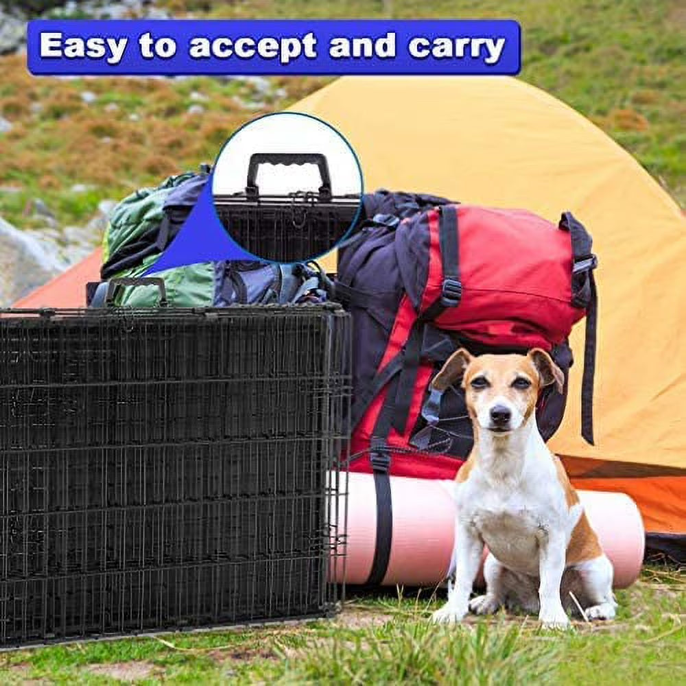 24 Inch Black Foldable Metal Double Door Dog Crate with Divider Removable Tray for Small Dogs