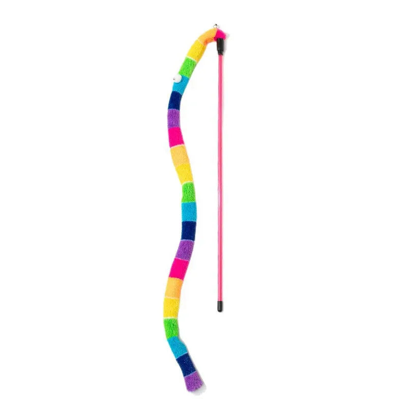 Interactive Caterpillar Cat Teaser Wand – Colorful Feather Cat Toy for Indoor Cats & Kittens | Fun Play & Exercise Toy