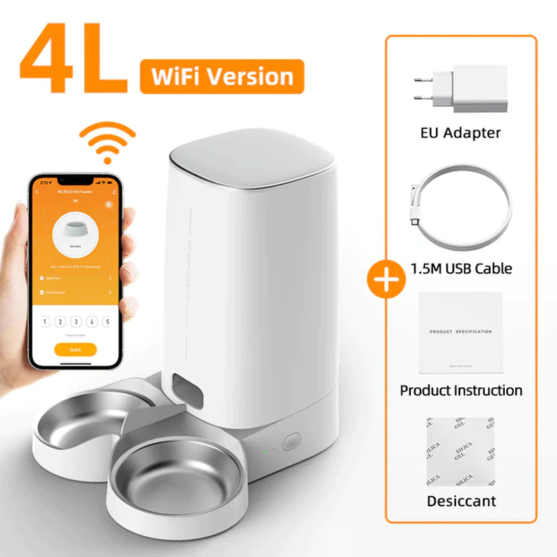 ROJECO Smart Automatic Pet Feeder – WiFi Remote-Control Food Dispenser for Cats & Dogs