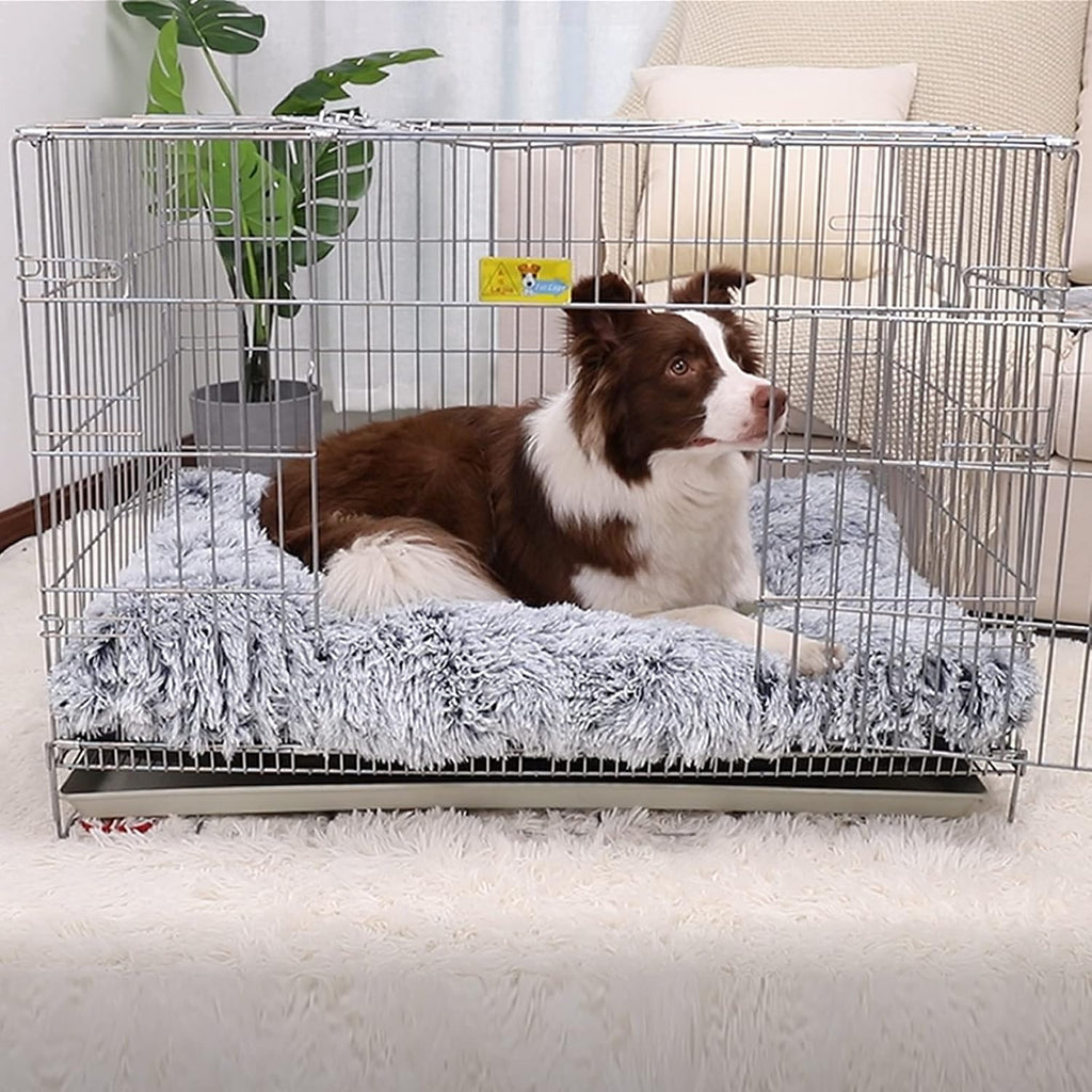 Dog Bed, Extra Large, Plush Soft Pet Beds for XL Dogs, Crate Pad, Washable, 41L X 27W X 2H Inches, 100 Lbs Capacity, Grey