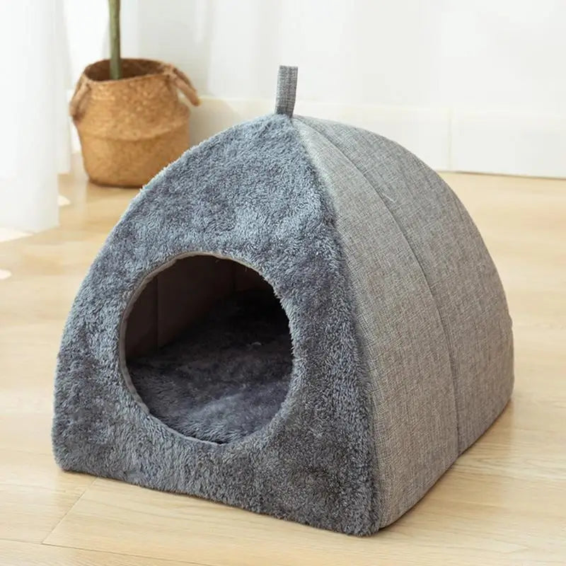 Cozy Cat & Dog Cave Bed – Warm Foldable Pet House with Washable Fluffy Cushion | Soft Indoor Tent Bed for Cats & Small Dogs