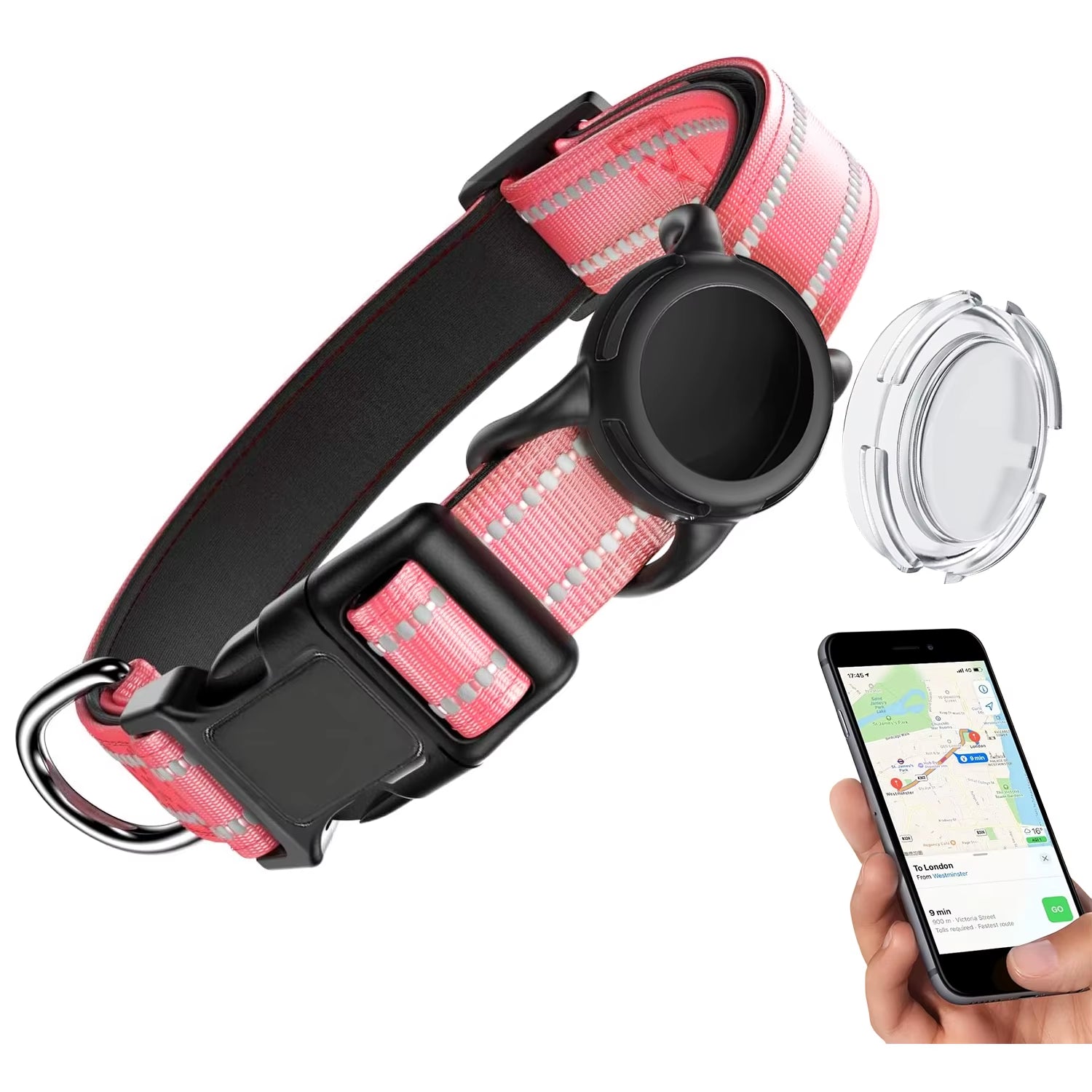 Waterproof Air Tag Dog Collar with Airtag Holder, Reflective Soft Padded & Safety Buckle