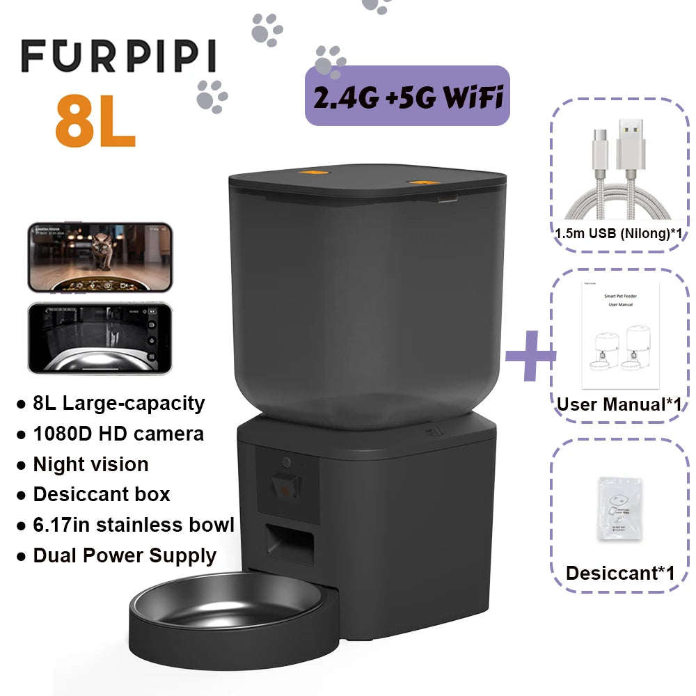 5G Smart Automatic Pet Feeder with 1080P HD Camera, WiFi Control & Voice Recorder