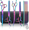 Professional Pet Grooming Scissors Set – 7" & 8" Curved, Thinning & Chunker Shears with Grooming Comb