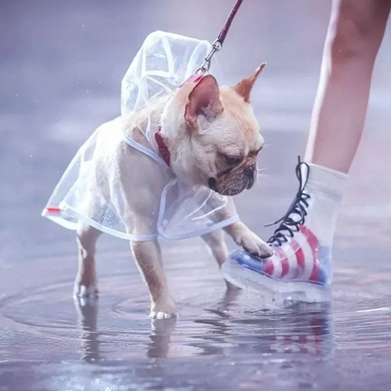 1Pc Transparent Hooded Pet Dog Plastic Raincoat Dog Clothes Poncho for Dogs 
